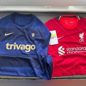 2 men’s small original Chelsea and Liverpool jerseys.